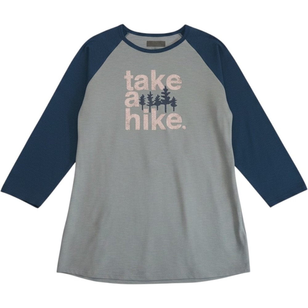 Take A Hike Graphic Raglan Baseball Tee Grey Blue Long Sleeve Shirt M